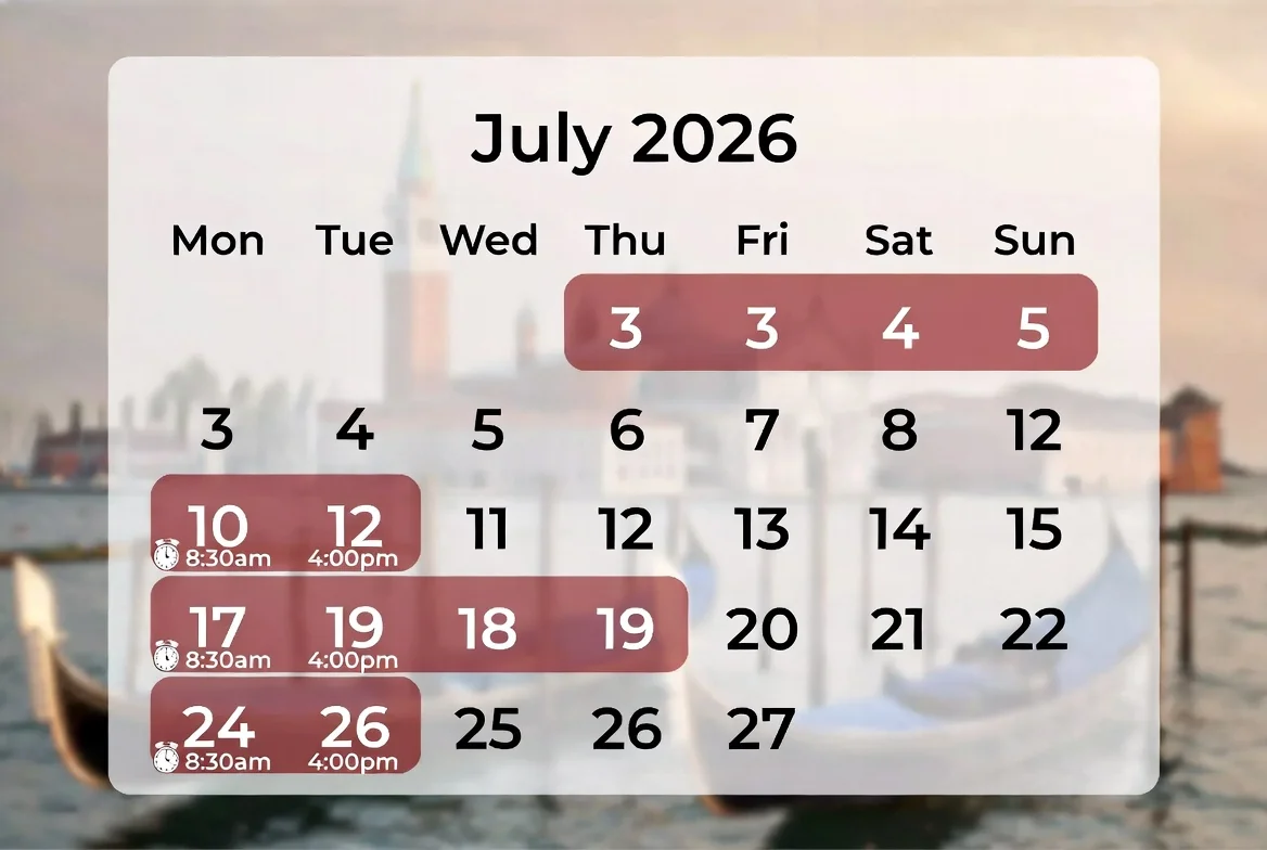 Venice July 2026 Access Fee Calendar
